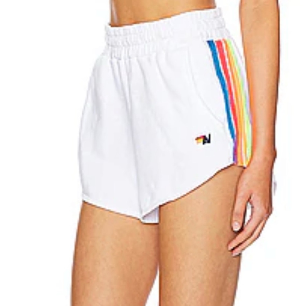 Aviator Nation Women's White Sweat Shorts with Rainbow Stripe Size XS